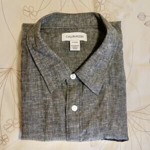 Calvin Klein Designer Grey Chambray Cotton Short Sleeve Button front Shirt XL